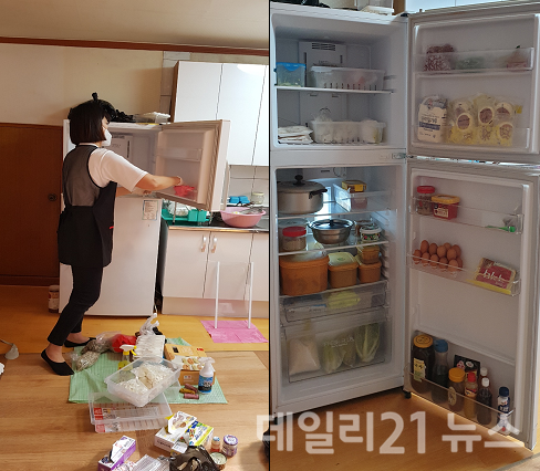 왼쪽: 금정구 냉장고 클린사업 모습, 오른쪽: 청소 후 깨끗해진 냉장고 내부 모습 (제공=금정구청) 왼쪽: 금정구 냉장고 클린사업 모습, 오른쪽: 청소 후 깨끗해진 냉장고 내부 모습 (제공=금정구청)